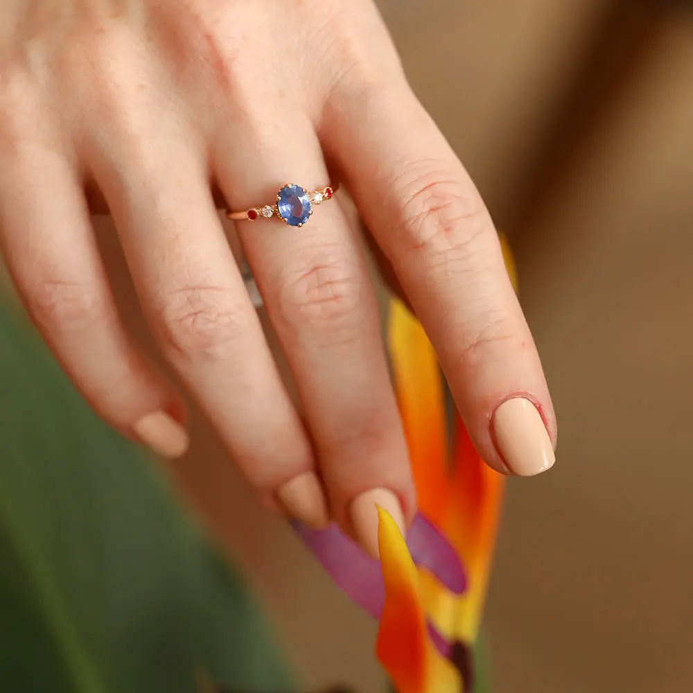 0.92 CT Blue Sapphire and Diamond Rose Gold Ring - 4