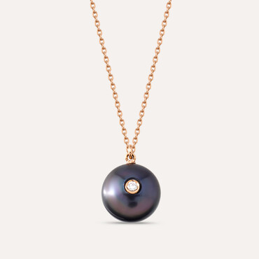 0.02 CT Diamond and Black Pearl Rose Gold Pendant - Nev Jewellery