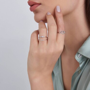 Düğüm Pırlanta Taşlı Beyaz Altın Yüzük - Nev Jewellery