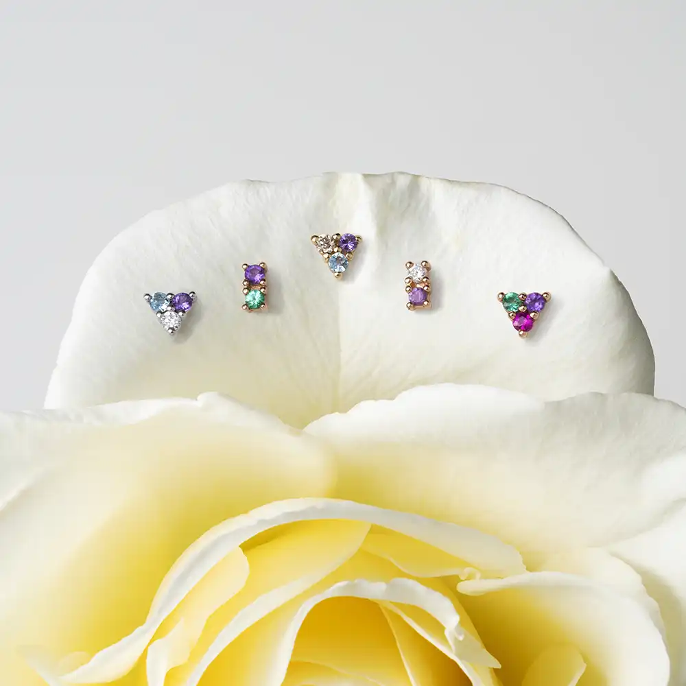 0.03 CT Pırlanta ve Ametist Taşlı Mini Tek Küpe - 3