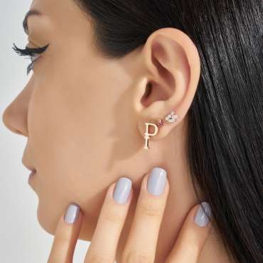 0.04 CT Brown Pırlanta ve Yakut Taşlı Mini Tek Küpe - Nev Jewellery (1)