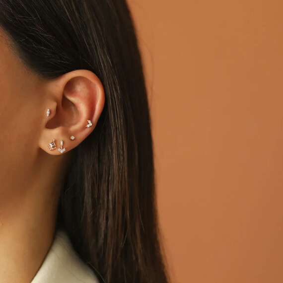 0.04 CT Pırlanta Taşlı Rose Altın Piercing - Nev Jewellery