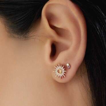 0.04 CT Pırlanta ve Ametist Taşlı Mini Tek Küpe - Nev Jewellery (1)