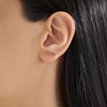 0.04 CT Violet Safir ve Zümrüt Taşlı Mini Tek Küpe - Nev Jewellery (1)