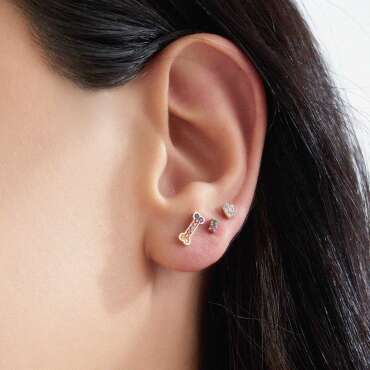 0.04 CT Zümrüt ve Ametist Taşlı Mini Tek Küpe - Nev Jewellery (1)