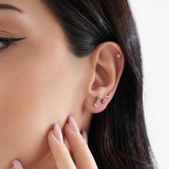 0.04 CT Zümrüt ve Ametist Taşlı Mini Tek Küpe - 5