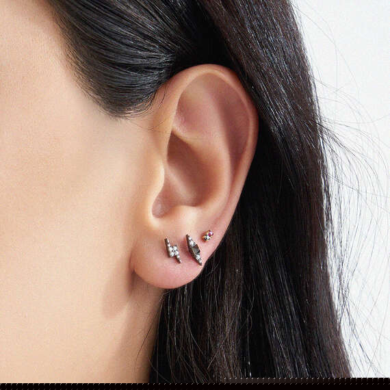 0.05 CT Siyah Pırlanta ve Yakut Taşlı Mini Tek Küpe - 4