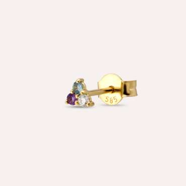 0.06 CT Diamond, Amethyst and Aquamarine Mini Single Earring - Nev Jewellery