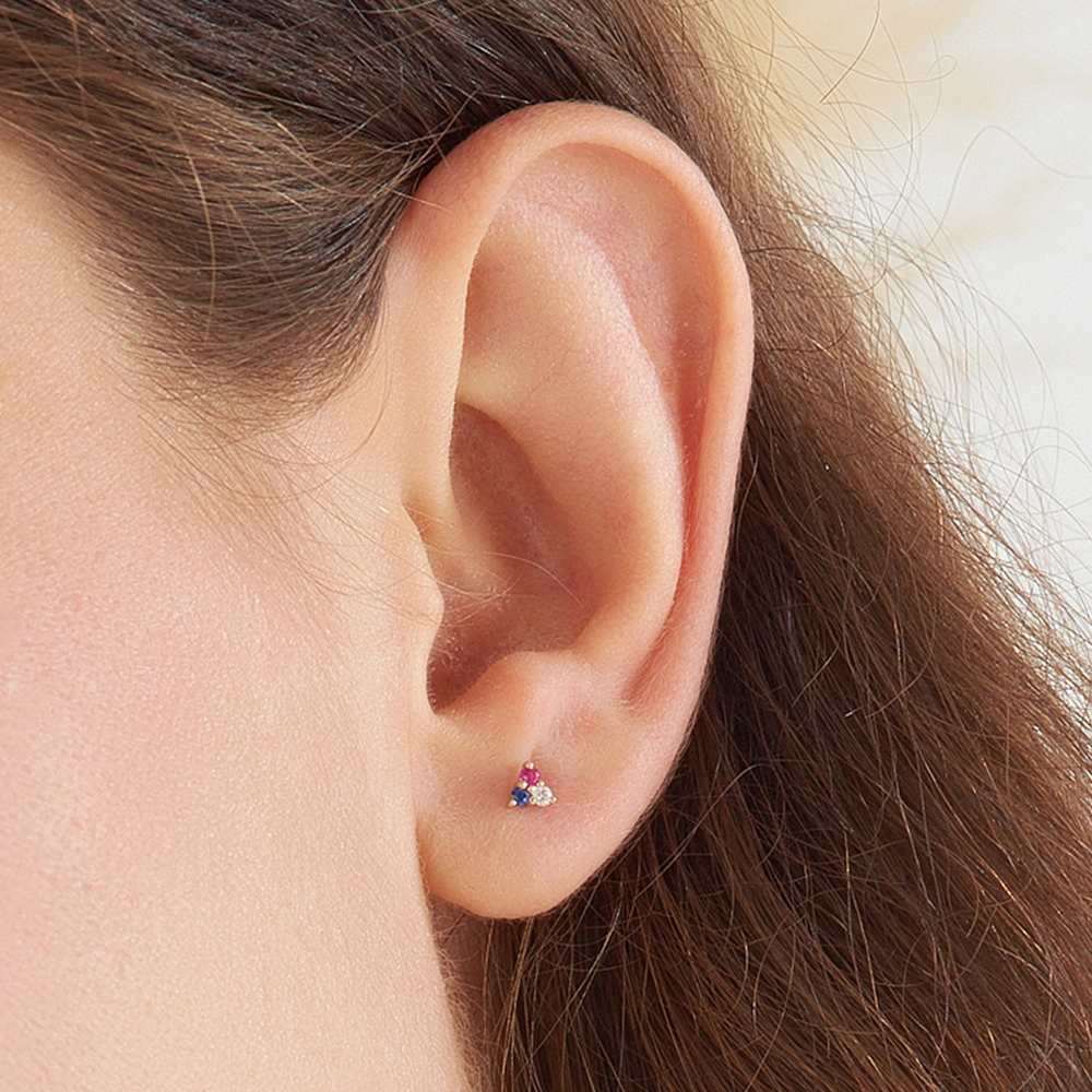 0.06 CT Diamond, Sapphire and Ruby Mini Single Earring - 2