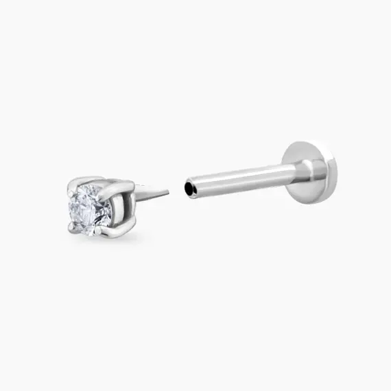 0.06 CT Diamond White Gold Solitaire Piercing - 4