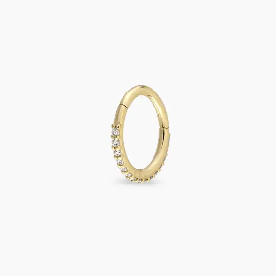 0.06 CT Diamond Yellow Gold Hoop Piercing - 4