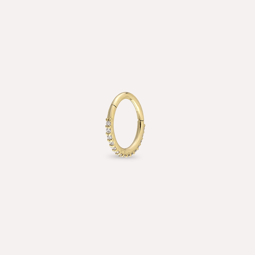 0.06 CT Diamond Yellow Gold Hoop Piercing - 4