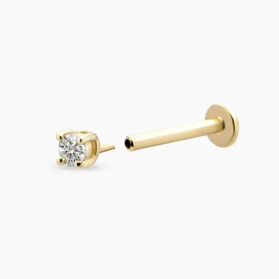 0.06 CT Diamond Yellow Gold Solitaire Piercing - 6
