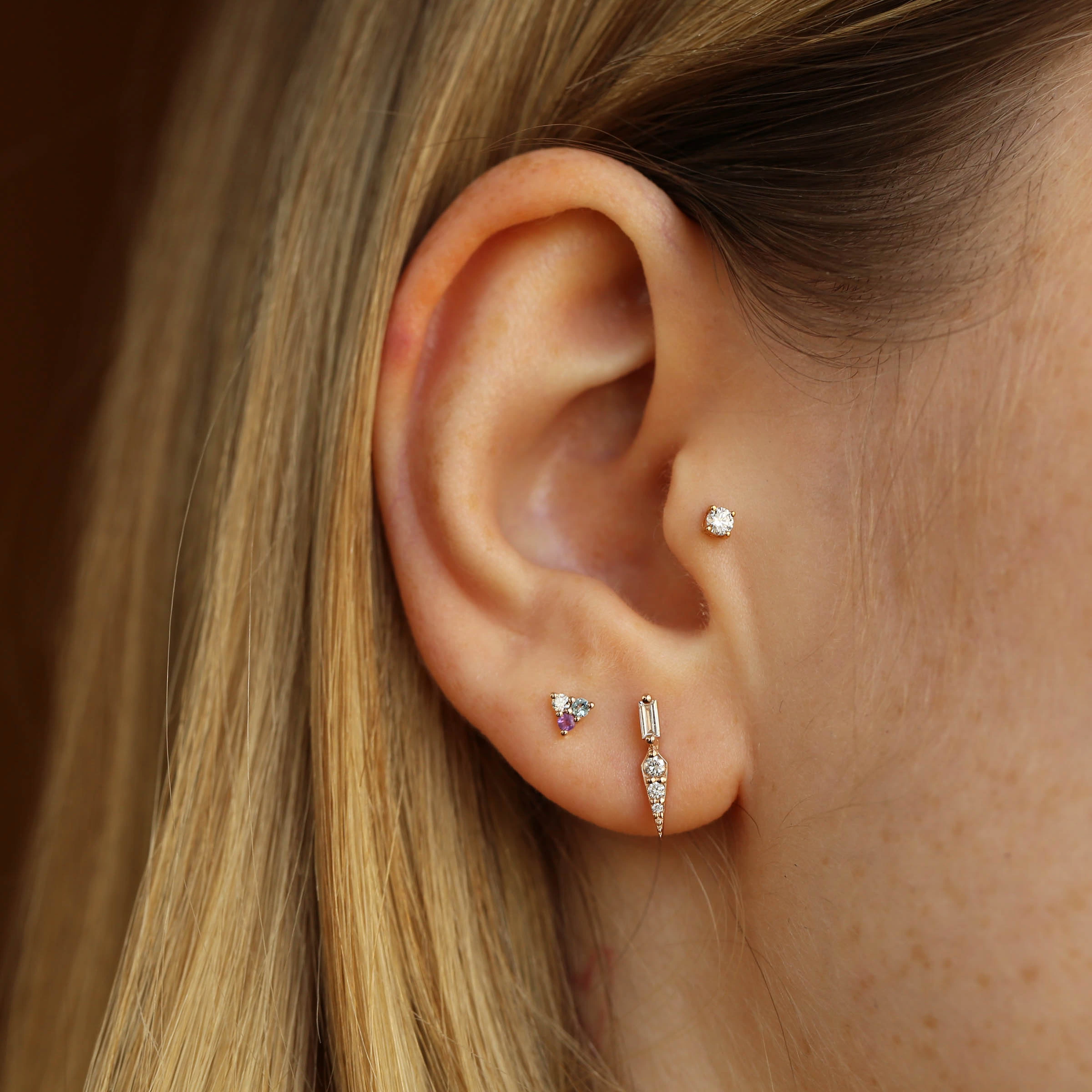 0.06 CT Pırlanta, Ametist ve Aquamarin Taşlı Mini Tek Küpe - Nev Jewellery (1)