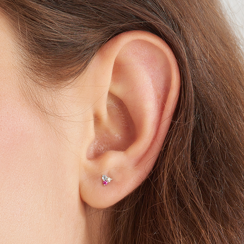 0.07 Brown Diamond, Ruby and Aquamarine Mini Single Earring - 2