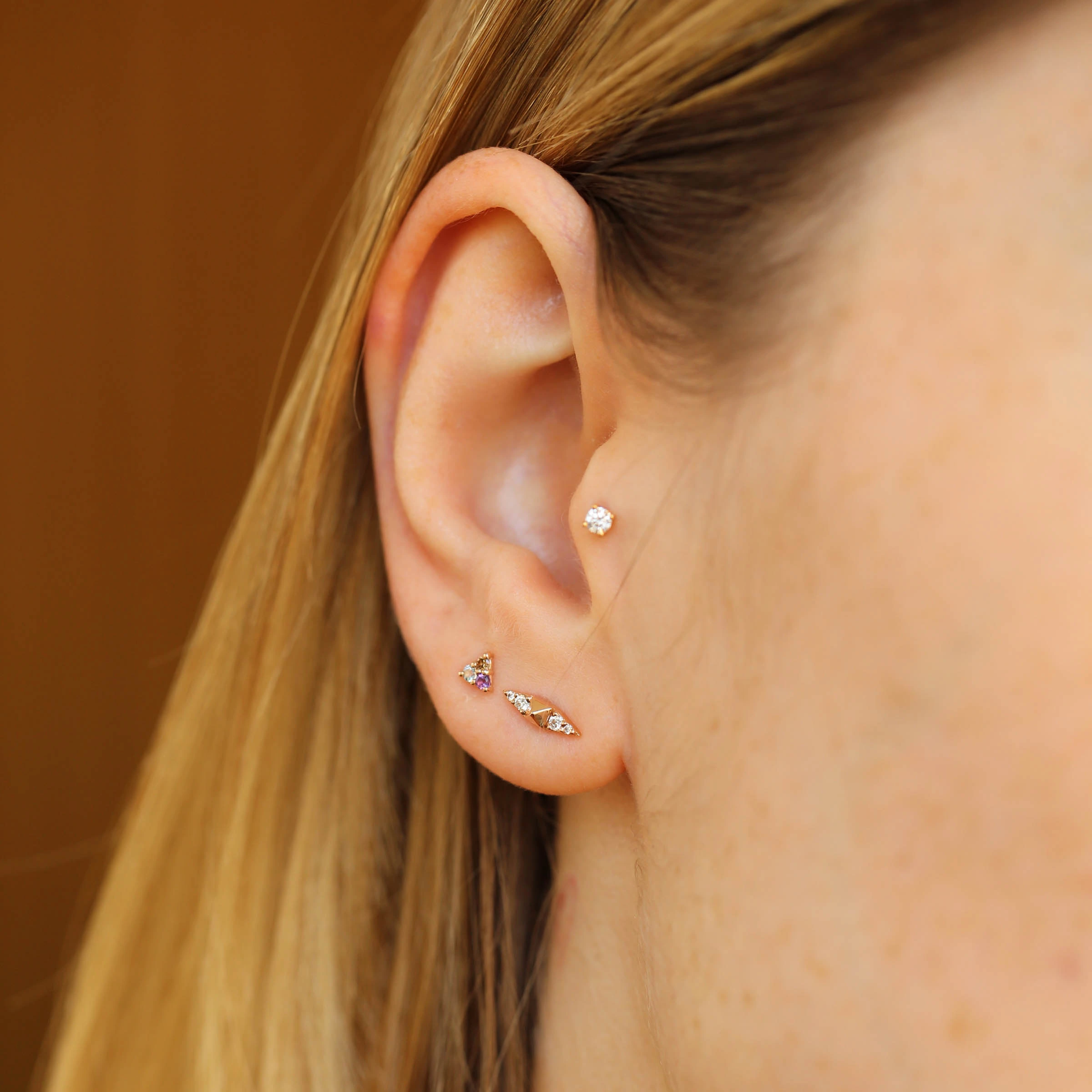 0.07 CT Brown Pırlanta, Ametist ve Aquamarin Taşlı Mini Tek Küpe - Nev Jewellery (1)