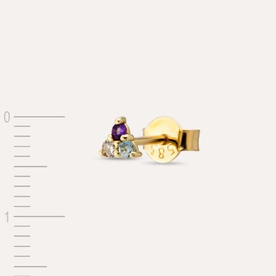 0.07 CT Brown Pırlanta, Ametist ve Aquamarin Taşlı Mini Tek Küpe - 4