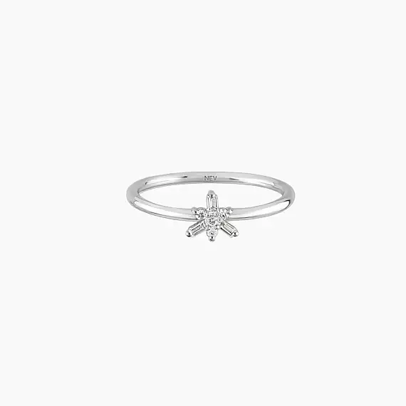 0.08 CT Baget Pırlanta Taşlı Beyaz Altın Minimal Yüzük - 5