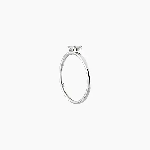 0.08 CT Baget Pırlanta Taşlı Beyaz Altın Minimal Yüzük - 6