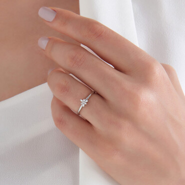 0.08 CT Baguette Cut Diamond White Gold Minimal Ring - Nev Jewellery (1)