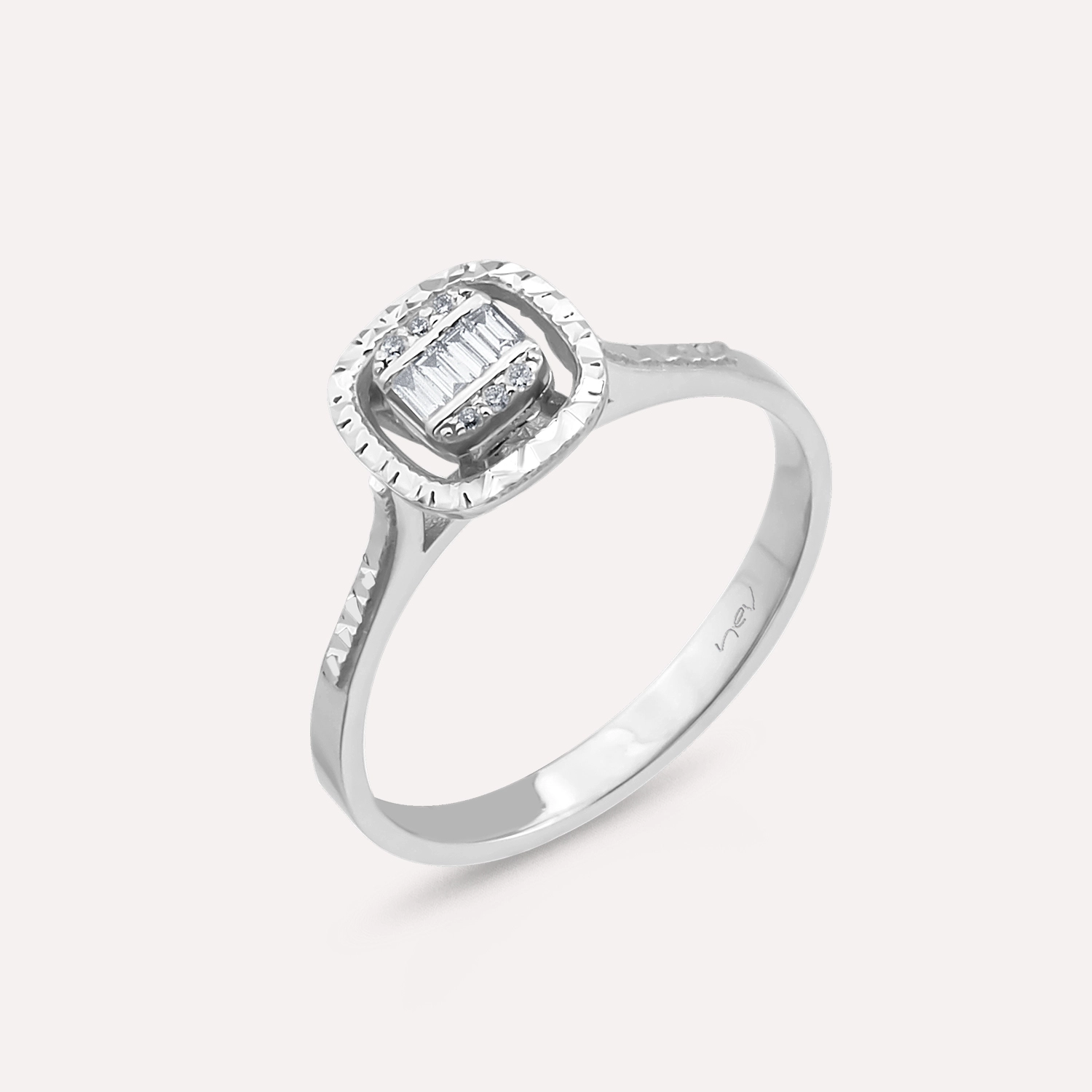 0.08 CT Baguette Cut Diamond White Gold Ring - 2