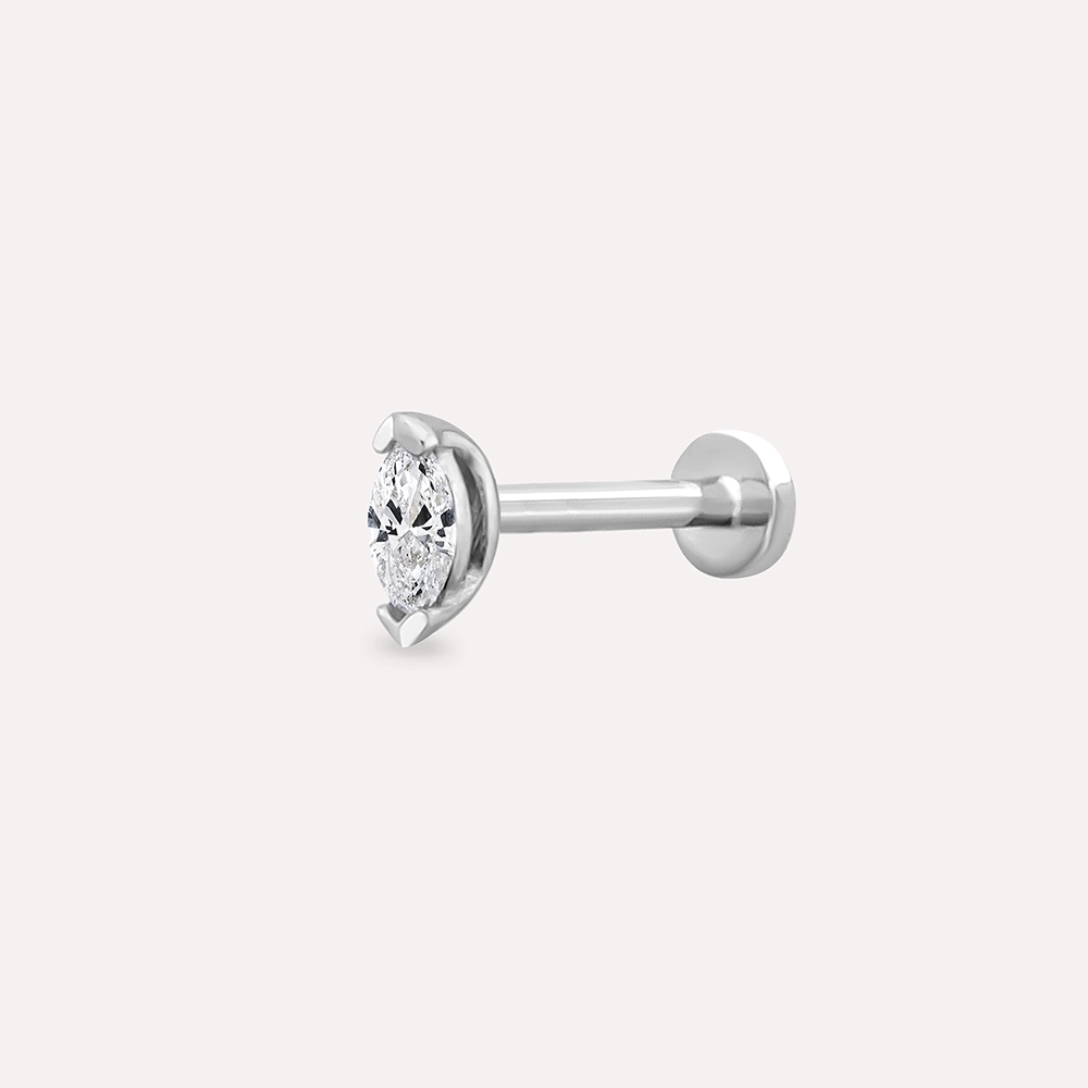 0.08 CT Markiz Kesim Pırlanta Taşlı Beyaz Altın Piercing - 1