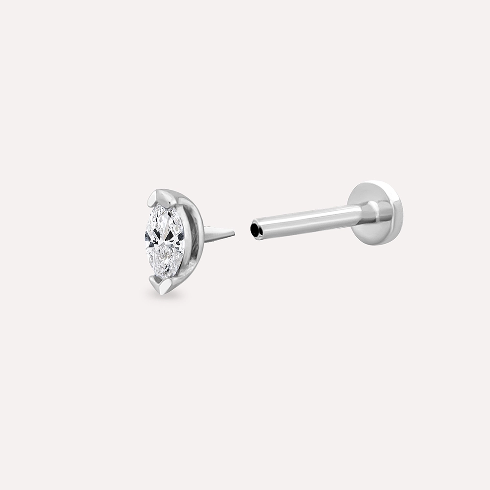 0.08 CT Markiz Kesim Pırlanta Taşlı Beyaz Altın Piercing - 3