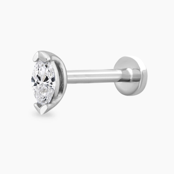 0.08 CT Markiz Kesim Pırlanta Taşlı Beyaz Altın Piercing - Nev Jewellery