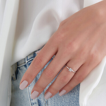 0.09 CT Baget Pırlanta Taşlı Beyaz Altın Minimal Yüzük - Nev Jewellery