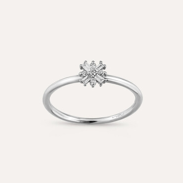 0.09 CT Baget Pırlanta Taşlı Beyaz Altın Minimal Yüzük - Nev Jewellery