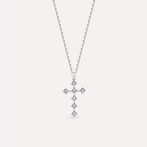 0.09 CT Diamond White Gold Cross Necklace - 1