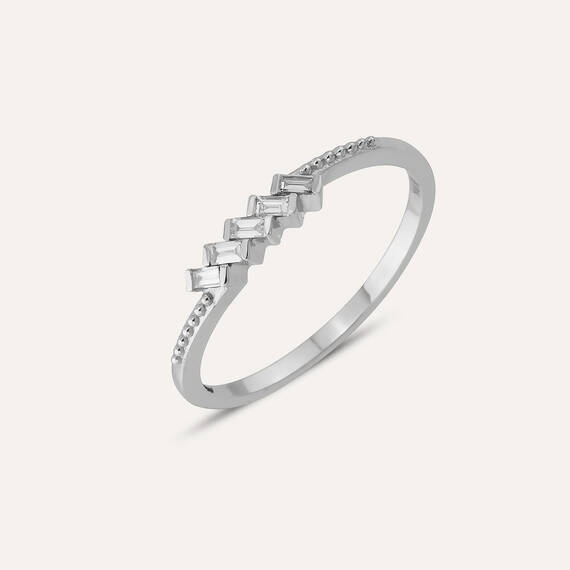 0.09 CT Baguette Cut Diamond White Gold Ring - 4