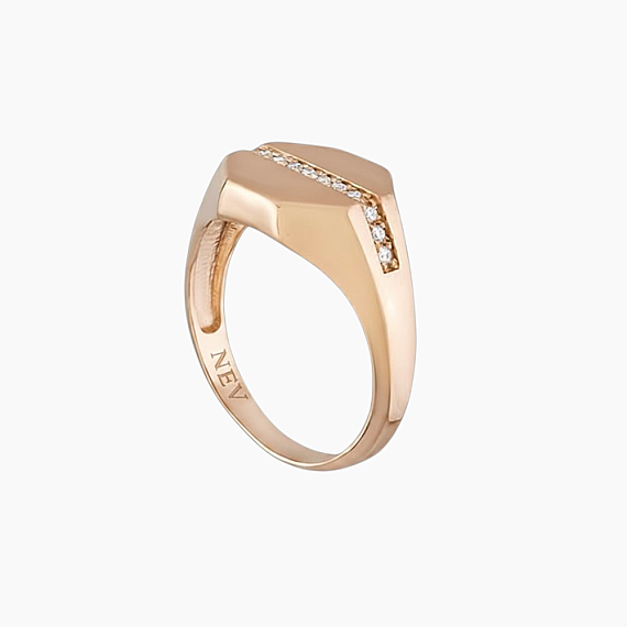 0.10 CT Pırlanta Taşlı Rose Altın Şövalye Yüzük - 3