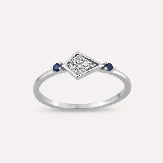 Petite Sapphire and Diamond White Gold Ring - 2