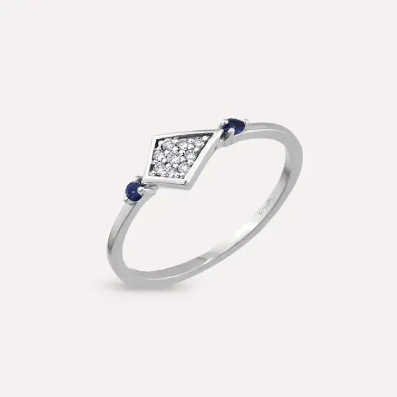 Petite Sapphire and Diamond White Gold Ring - 1