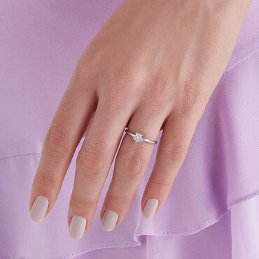 0.11 CT Baget Pırlanta Taşlı Beyaz Altın Minimal Yüzük - Nev Jewellery (1)