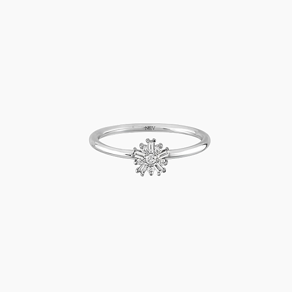 0.11 CT Baget Pırlanta Taşlı Beyaz Altın Minimal Yüzük - 4