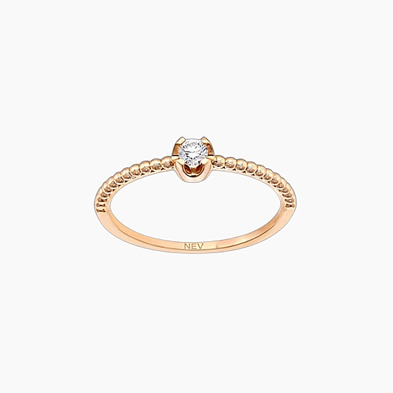 0.11 CT Pırlanta Taşlı Tektaş Rose Altın Yüzük - 1