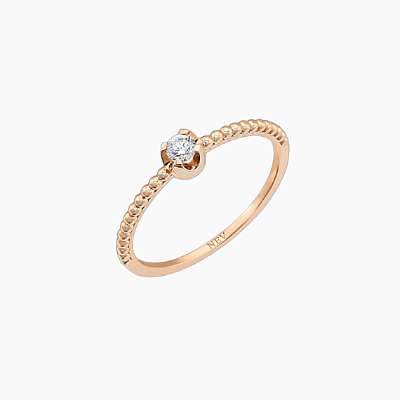0.11 CT Pırlanta Taşlı Tektaş Rose Altın Yüzük - 3