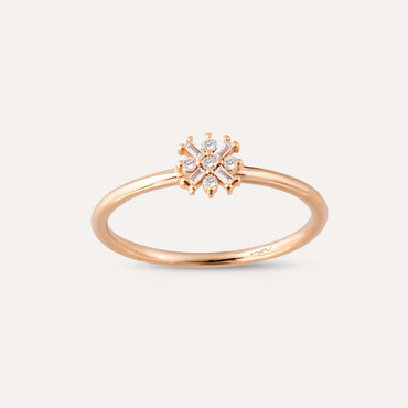 0.12 CT Baget Kesim Pırlanta Taşlı Rose Altın Yüzük - Nev Jewellery