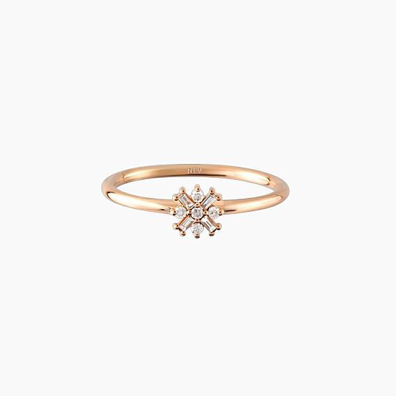 0.12 CT Baget Kesim Pırlanta Taşlı Rose Altın Yüzük - 7