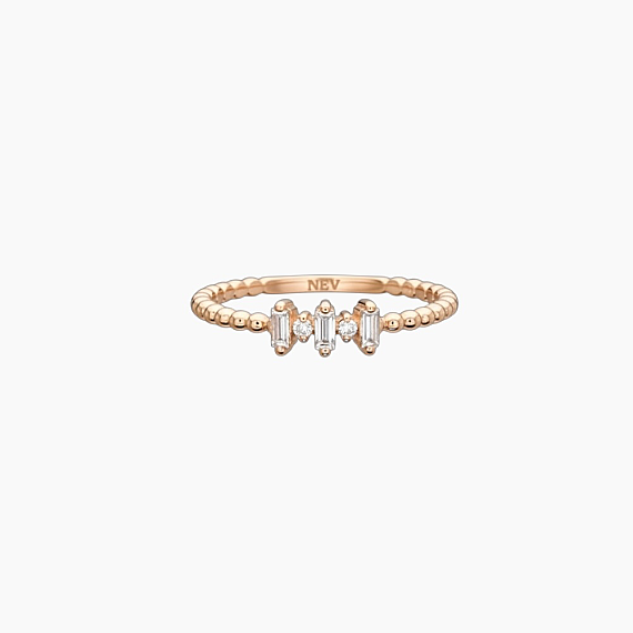 0.12 CT Baget Pırlanta Taşlı Minimal Rose Altın Yüzük - 5