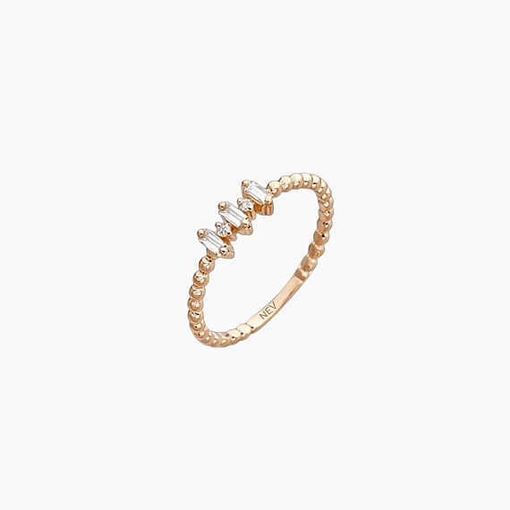 0.12 CT Baget Pırlanta Taşlı Minimal Rose Altın Yüzük - 4