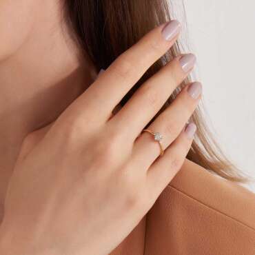 0.12 CT Baget Pırlanta Taşlı Rose Altın Yüzük - Nev Jewellery (1)