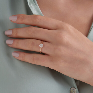 0.13 CT Baget Kesim Pırlanta Taşlı Rose Altın Yüzük - Nev Jewellery (1)