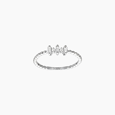 0.15 CT Baget Pırlanta Taşlı Minimal Beyaz Altın Yüzük - Nev Jewellery