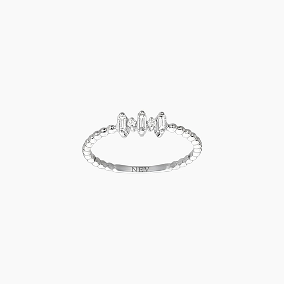 0.15 CT Baget Pırlanta Taşlı Minimal Beyaz Altın Yüzük - 1