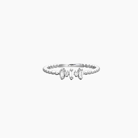 0.15 CT Baget Pırlanta Taşlı Minimal Beyaz Altın Yüzük - 4