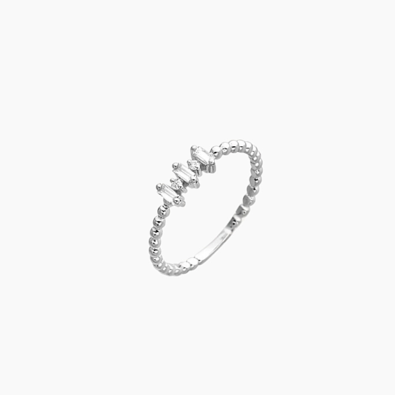 0.15 CT Baget Pırlanta Taşlı Minimal Beyaz Altın Yüzük - 3