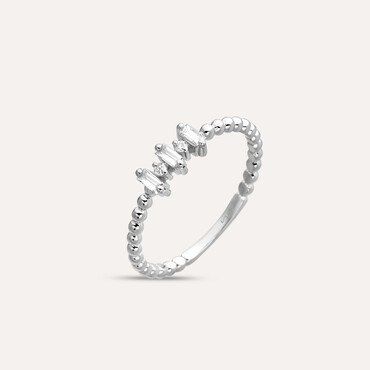 0.15 CT Baget Pırlanta Taşlı Minimal Beyaz Altın Yüzük - Nev Jewellery (1)